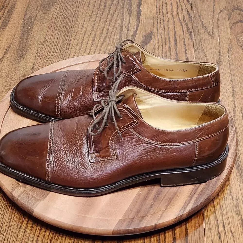 Johnston & Murphy Cellini Shoes Mens Size 10.5 M Brown Leather Cap Toe Italy